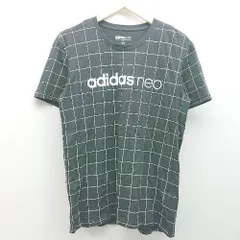 ◇ adidas neo アディダス チェック カジュアル 薄手 半袖 Tシャツ サイズJ/L ブラック メンズ E  【1306140026573】