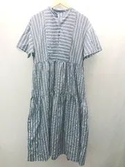 ◇ CRAFT STANDARD BOUTIQUE ストライプ柄 おしゃれ ティアード 半袖 ロング ワンピース サイズF ブルー レディース E  【1306140029581】