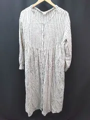 ◇ Samansa Mos2 ストライプ柄 フロントボタン カジュアル 長袖 ロング ワンピース サイズF アイボリー レディース E  【1306140029819】