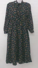 ◇ ◎ earth music&ecology スタンドカラー 花柄 長袖 ロング フレア ワンピース サイズ S ブラック マルチ レディース P  【1306160001796】