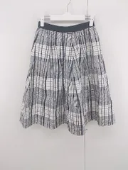 ◇ DOUBLE STANDARD CLOTHING チェック 大人かわいい 膝下丈 ギャザー スカート サイズ36 ホワイト ブラック レディース P  【1306160005534】のサムネイル