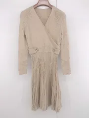 ◇ SAISON DE PAPILLON パールボタン カシュクール 大人女子 ロング ニット ワンピース サイズL ベージュ レディース P  【1306160005381】