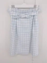 ◇ ◎ L'EST ROSE ギンガムチェック 大人かわいい 膝丈 台形 スカート サイズMT ブルー ホワイト レディース P  【1306160006470】