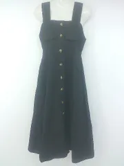 ◇ rps デニム カジュアル フロントボタン 膝下丈 ジャンバースカート ワンピース サイズM ブラック レディース P  【1306160007101】
