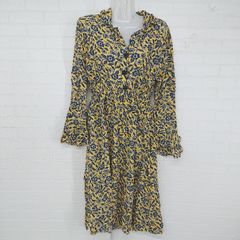 ◇ RANDEBOO 花柄 フラワー 大人かわいい レーヨン 長袖 膝下丈 ワンピース サイズF イエロー ネイビー レディース P  【1306160008528】