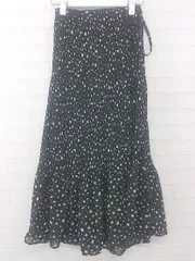 ◇ ◎ LOWRYS FARM 総柄 大人女子 ラップ 巻き ロング プリーツ スカート サイズF ブラック ホワイト レディース P  【1306160009839】