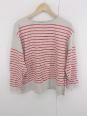 ◇ mystic ミスティック ボーダー サイドスリット 長袖 Tシャツ カットソー サイズＦ グレージュ レッド レディース P  【1306160012594】