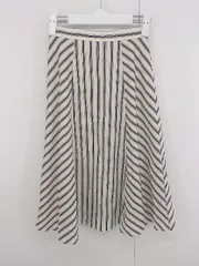 ◇ INDIVI ウエストゴム 裏地あり 大人女子 ミモレ フレア スカート サイズ03 ベージュ ネイビー レディース P  【1306160012549】