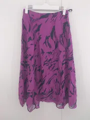 ◇ Rose Tiara ウエストゴム リネン混 裏地あり シアー 総柄 ロング フレア スカート サイズ38 パープル レディース P  【1306160012532】