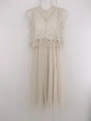 ◇ classicalelf レース 切替 チュール 裏地あり ノースリーブ 膝下丈 ワンピース サイズＭ ベージュ レディース P  【1306160012273】