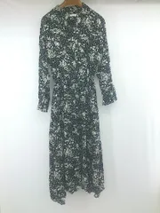 ◇ LOWRYS FARM 総柄 大人女子 抜け感 長袖 ロング ワンピース サイズF ブラック ホワイト レディース P  【1306160013867】