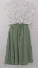 ◇ OLIVE des OLIVE レース レイヤード調 大人かわいい 長袖 ロング ワンピース サイズM ホワイト グリーン レディース P  【1306160015335】