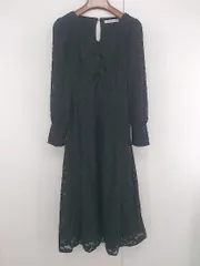 ◇ EVERY.VERY NICE CLAUP Vネック 柄 長袖 膝下丈 ワンピース サイズF ブラック レディース E  【1306160023484】