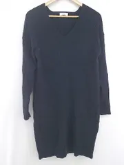 ◇ BEAUTY & YOUTH UNITED ARROWS ウール ニット Vネック 長袖 膝丈 ワンピース ネイビー レディース E  【1306160025433】