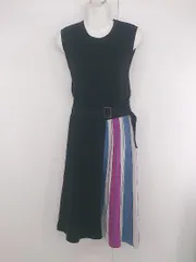 ◇ ◎ mysty woman 切替 ストライプ ノースリーブ 膝下丈 ワンピース サイズF ブラック グレー系 マルチ レディース E  【1306160024559】