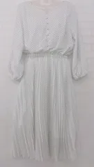 ◇ natural couture 水玉 ドット ウエストゴム 長袖 膝下丈 ワンピース サイズF ホワイト ブラック系 レディース E  【1306160025792】