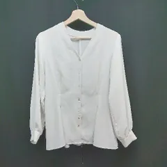 ◇ nano universe Vネック フロントボタン ウエスト絞り きれいめ 長袖 ブラウス サイズF ホワイト レディース E  【1306190000097】