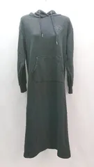 ◇ mysty woman カジュアル シンプル 刺繍 フード シンプル 長袖 ロング丈 ワンピース サイズF ブラック レディース E  【1306190001544】