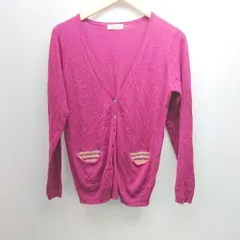 ◇ bulle de savon カジュアル ボーダー シンプル 羽織り 長袖 カーディガン サイズF ピンク レディース E  【1306190003456】