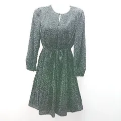 ◇ anatelier ドット 水玉 フェミニン プリーツ ふんわり かわいい 長袖 膝丈 ワンピース サイズ38 ブラック レディース E  【1306190002503】