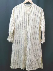 ◇ AMERICAN HOLIC ストライプ柄 シャツ フロントボタン ゆったり 長袖 ロング ワンピース サイズF イエロー レディース E  【1306190004231】