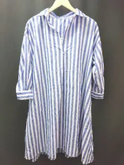 ◇ GRL グレイル ストライプ柄 シャツ おしゃれ ゆったり 薄手 ロング ワンピース サイズF ブルー レディース E  【1306190004217】