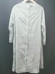 ◇ adapt retailing ストライプ フロントボタン 胸ポケット 長袖 ロング ワンピース サイズ表記なし グリーン レディース E 【1306190004613】