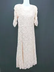 ◇ clear クリア 総レース オケージョンドレス お呼ばれ 七分袖 ロング丈 ワンピース サイズF ピンク レディース E  【1306190006181】