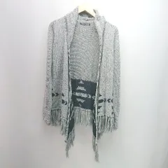 ◇ b・r・u・s・h ブラッシュ 総柄 ケーブル フード 起毛 フリンジ 長袖 カーディガン サイズF グレー系 レディース E 【1306190006952】