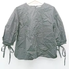 ◇ OPAQUE.CLIP Uネック バックジップ リボン 薄手 シンプル オシャレ 半袖 ブラウス サイズL ブラック系 レディース E  【1306190007300】