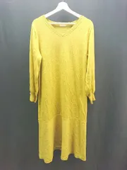 ◇ GU ケーブル 起毛 ストレッチ Vネック シンプル オシャレ 長袖 ロング丈 ワンピース サイズXXL イエロー系 レディース E  【1306190010584】