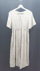 ◇ GLOBAL WORK Vネック 薄手 花柄 ボタン シンプル オシャレ 半袖 ロング丈 ワンピース サイズM ブラウン系 レディース E  【1306190010102】