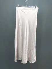 ◇ Andemiu アンデミュウ サテン生地 サイドファスナー シンプル ロング フレア スカート サイズM シルバー レディース E  【1306190011536】