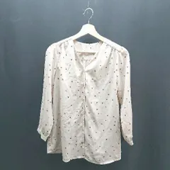 ◇ ViS ヴィス 柄物 綺麗め 大人 可愛い 生地薄手 長袖 ブラウス サイズF ベージュ系 レディース E  【1306190012663】