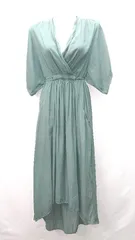 ◇ ZARA ザラ サラサラ生地 Vネック 裏地なし 綺麗め 大人 半袖 ロング丈 ワンピース サイズxs グリーン レディース E  【1306190016791】