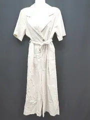 ◇ Aunt Marieｓ シンプル 無地 フロントボタン おしゃれ 春夏 半袖 オールインワン サイズF ベージュ系 レディース E  【1306190027292】