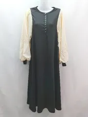 ◇ ap retro リブ素材 袖切り替え 上品 綺麗め かわいい 長袖 ロング ワンピース サイズ表記なし ブラック系 レディース E  【1306190030698】