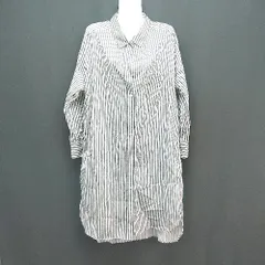 ◇ 1_OF MINE ストライプ柄 サイドスリット コットン100% 長袖 ロング ワンピース サイズ表記なし ブラック系 レディース E  【1306190030636】