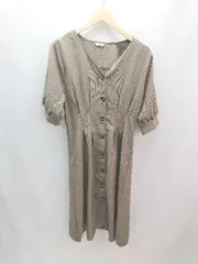 ◇ GRL グレイル Vネック フロントボタン ウエストタック 上品 半袖 ロング ワンピース サイズL グリーン レディース E  【1306190030346】