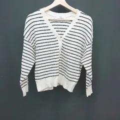 ◇ Discoat　ディスコート ボーダー柄 フロントボタン 大人っぽい 長袖 カーディガン サイズF アイボリー系 レディース E  【1306190031749】