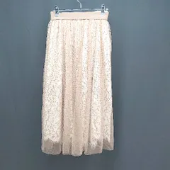 ◇ earth music&ecology ヒゲレース 2WAY ウエストゴム ロング丈 フレア スカート サイズF ベージュ系 レディース E  【1306190033590】