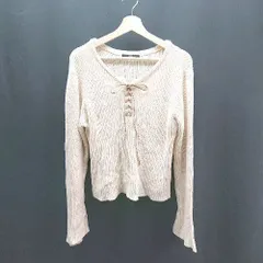 ◇ Kastane カスタネ リブ編み フレア袖 編み上げ かわいい 長袖 ニット サイズF ベージュ レディース E  【1306190033859】