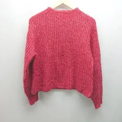 ◇ OPAQUE.CLIP ケーブル ハイネック ボリューム袖 カジュアル 長袖 ニット サイズL ピンクレッド レディース E  【1306190034801】