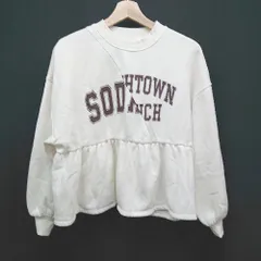 ◇ earth music&ecology カジュアル シンプル ギャザー 裏起毛 長袖 トレーナー サイズF オフホワイト レディース E  【1306190035570】