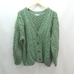 ◇ GLOBAL WORK ケーブル ニット オーバーサイズ カジュアル 長袖 カーディガン サイズM ライトグリーン レディース E  【1306190035204】