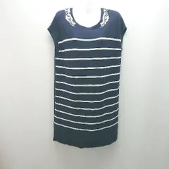 ◇ TORRAZZO DONNA ビジュー ボーダー 透け感 ニット ノースリーブ カットソー サイズ表記なし ネイビー レディース E  【1306190035938】