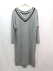 ◇ titivate ニット Vネック カジュアル シンプル 秋冬 長袖 ロング丈 ワンピース サイズM ライトグレー レディース E  【1306190036348】
