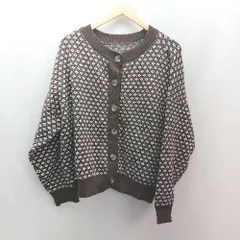 ◇ CLASSICAL ELF クラシカルエルフ ゆったりめ ニット 秋冬 長袖 カーディガン サイズM-L ブラウン/ホワイト レディース E  【1306190038052】