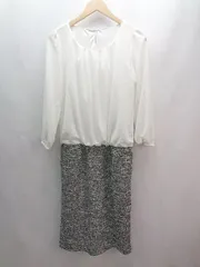 ◇ 新品 HUSHUSH ハッシュアッシュ ウエストゴム タック 長袖 ひざ丈 ワンピース サイズL ホワイト/ブラック レディース E  【1306190037970】