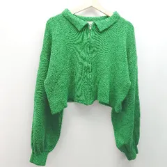 ◇ apres jour mignon ジップアップ ケーブル ニット クロップド丈 長袖 カーディガン サイズLL グリーン レディース E  【1306190037925】